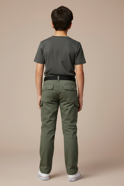Pantalon Cargo Vert Militaire Enfant Tactique Renforcé - Kaki Toile - vue 2