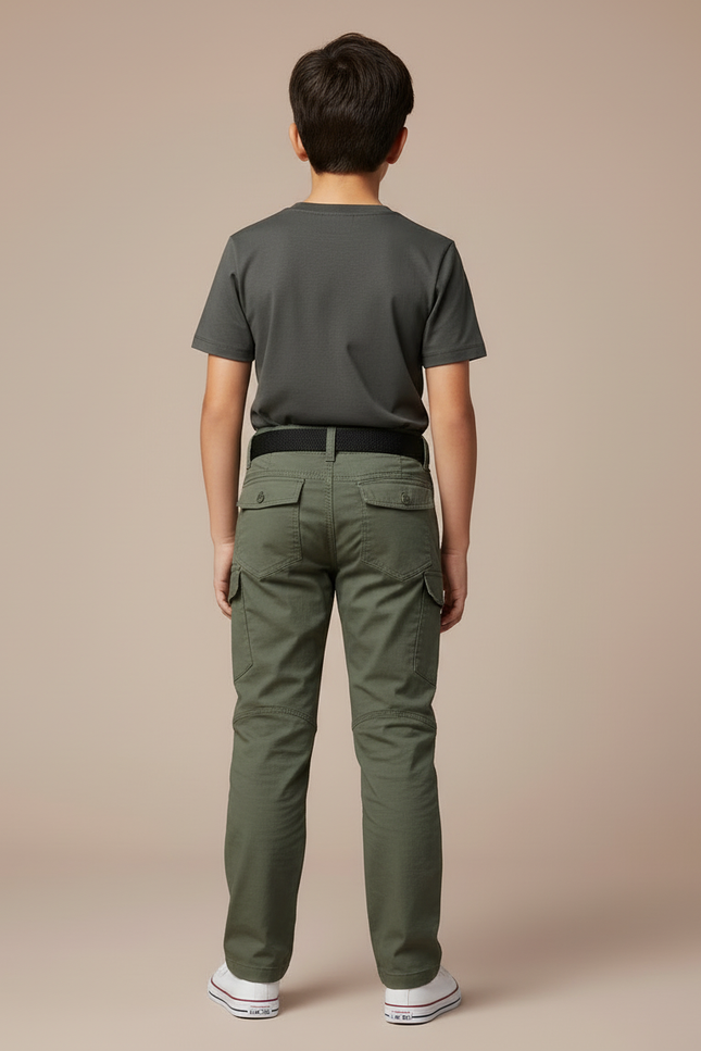 Pantalon Cargo Vert Militaire Enfant Tactique Renforcé - Kaki Toile - vue 2