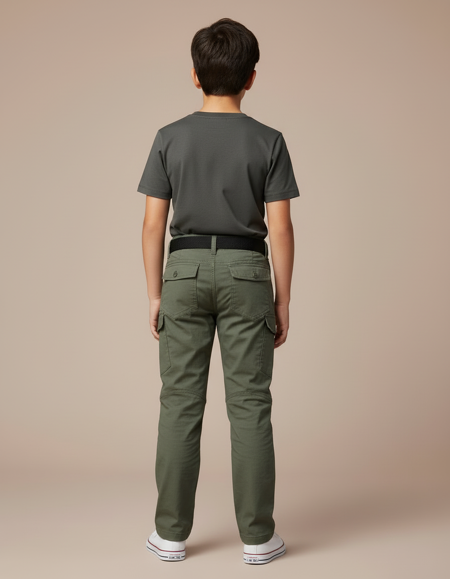 Pantalon Cargo Vert Militaire Enfant Tactique Renforcé - Kaki Toile - vue 2