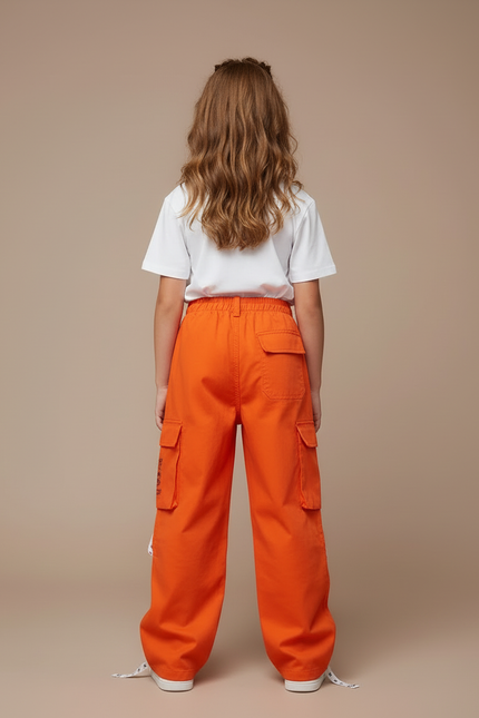 Pantalon Cargo Orange Ample Enfant Poches Streetwear - Toile - vue 2