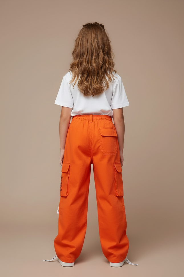 Pantalon Cargo Orange Ample Enfant Poches Streetwear - Toile - vue 2