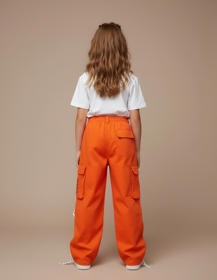 Pantalon Cargo Orange Ample Enfant Poches Streetwear - Toile - vue 2