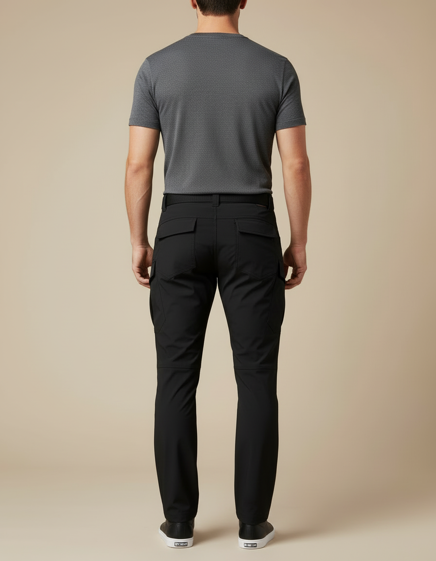 Pantalon Cargo Noir Homme Multipoches Tactique Décontracté - Polyester - vue 2