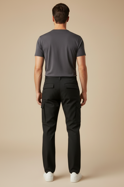 Pantalon Cargo Homme Noir Coupe Droite Décontracté Multipoches - Polyester - vue 2