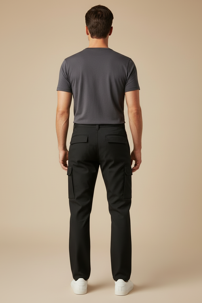 Pantalon Cargo Homme Noir Coupe Droite Décontracté Multipoches - Polyester - vue 2