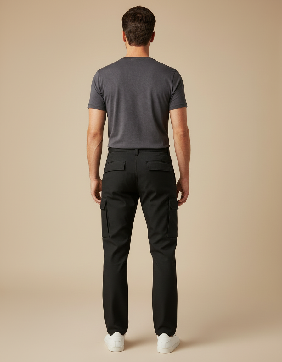 Pantalon Cargo Homme Noir Coupe Droite Décontracté Multipoches - Polyester - vue 2