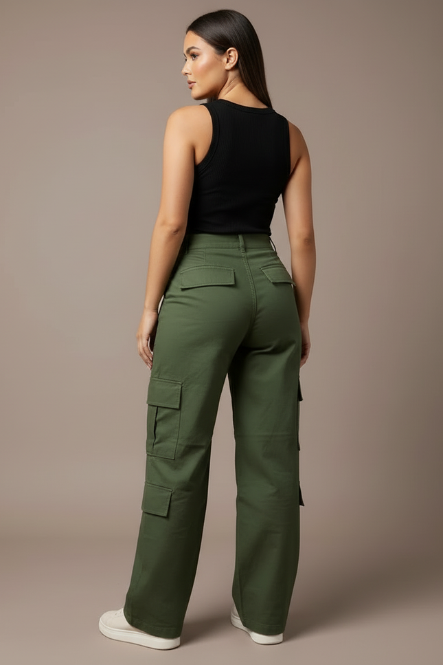 Pantalon Cargo Vert Militaire Ample Femme - Toile - vue 2