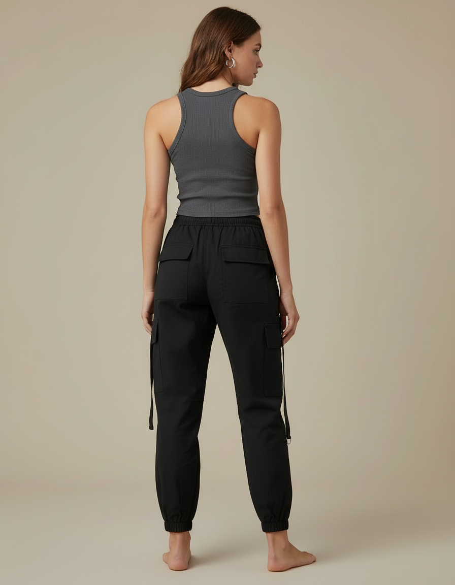 Pantalon Cargo Chaine Femme - Noir Gabardine - vue 2