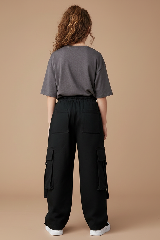 Pantalon Cargo Noir Ample Enfant Décontracté - Toile - vue 2