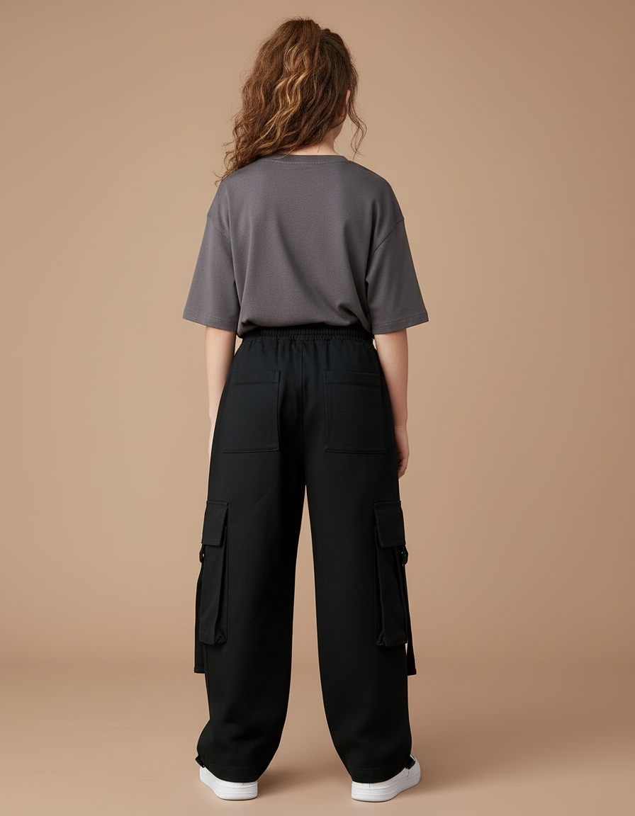 Pantalon Cargo Noir Ample Enfant Décontracté - Toile - vue 2