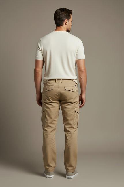 Pantalon Cargo Homme Beige Coton Décontracté Ample - vue 2