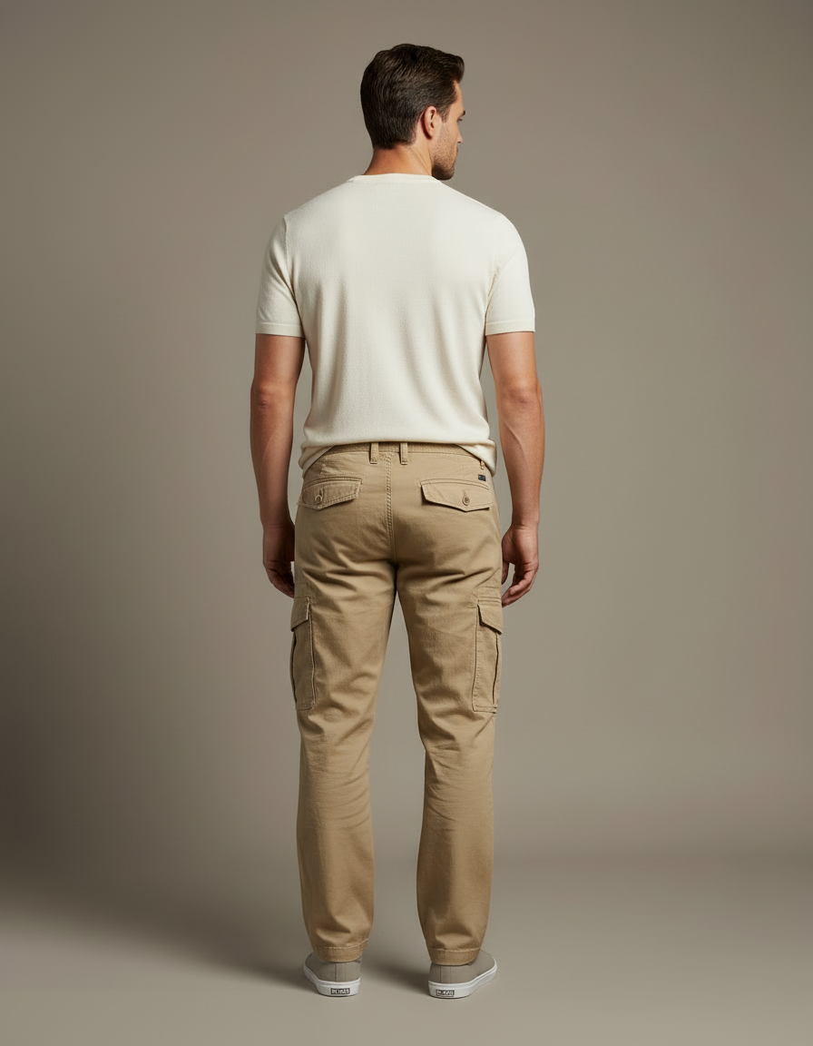 Pantalon Cargo Homme Beige Coton Décontracté Ample - vue 2