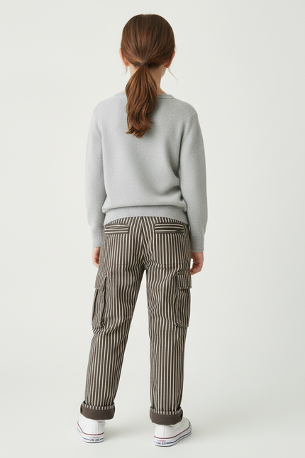 Pantalon Cargo Rayé - Marron Toile - vue 2