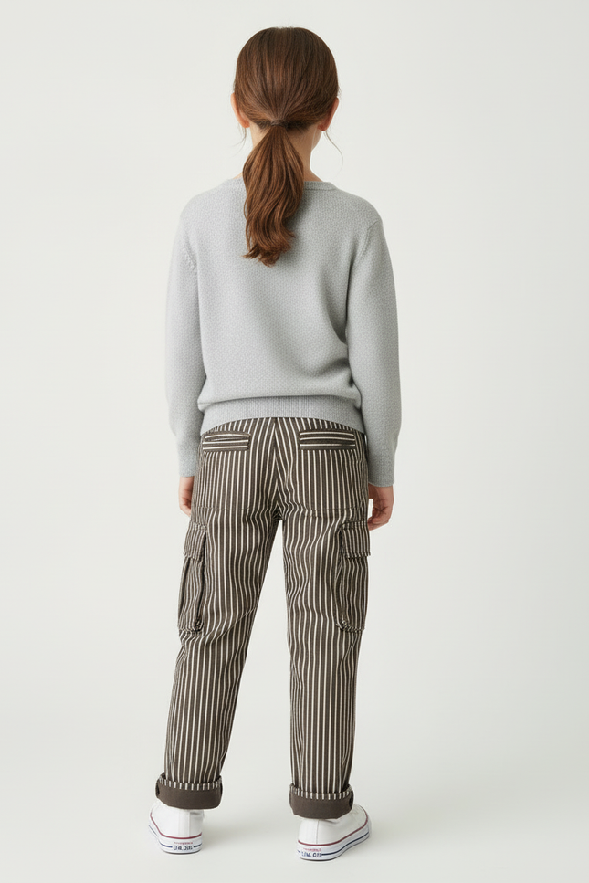 Pantalon Cargo Rayé - Marron Toile - vue 2