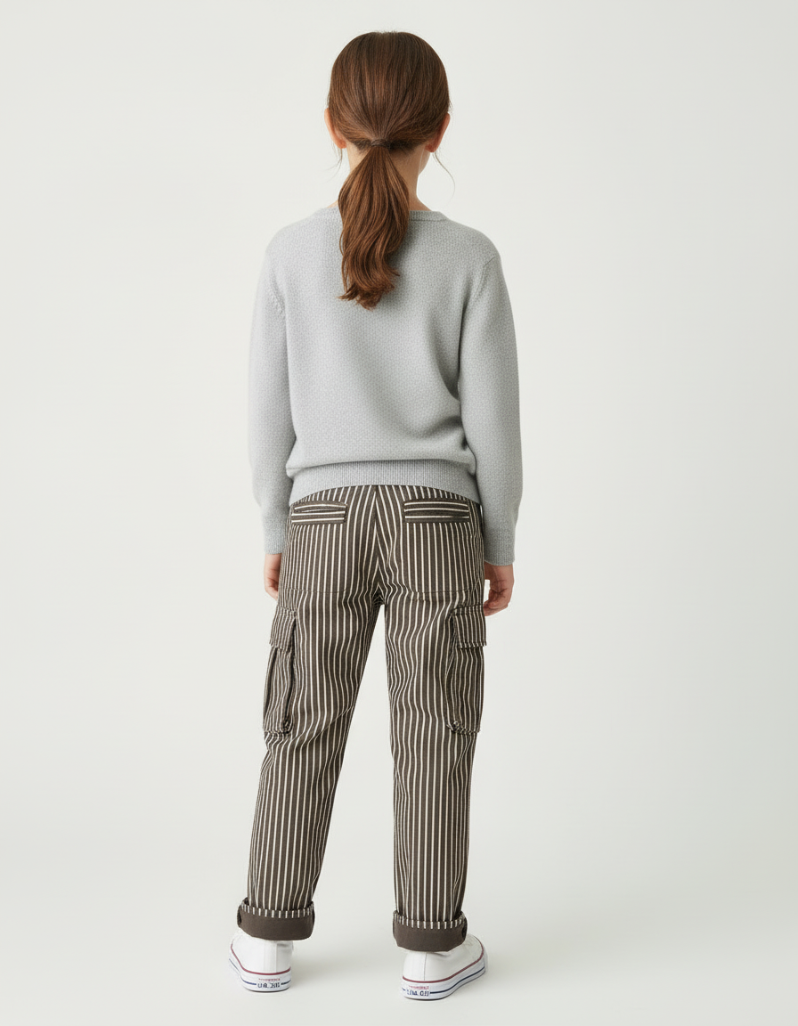 Pantalon Cargo Rayé - Marron Toile - vue 2