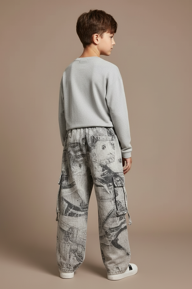 Pantalon Cargo Gris Imprimé Ample Décontracté Garçon - Jean - vue 2