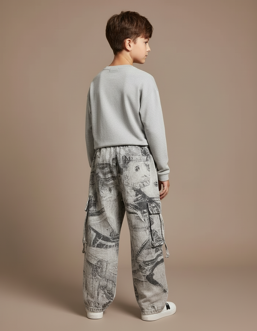 Pantalon Cargo Gris Imprimé Ample Décontracté Garçon - Jean - vue 2