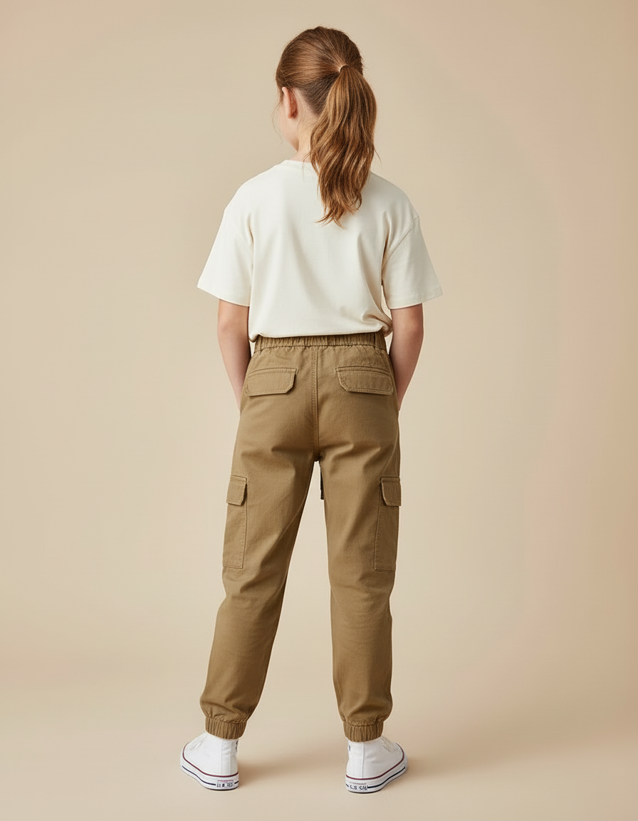 Pantalon Cargo Kaki Ample Coton Élastique Enfant - vue 2