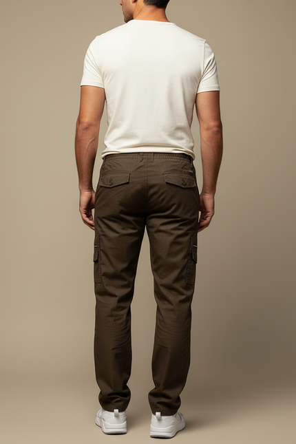 Pantalon Cargo Marron Droit Décontracté Multipoches Homme - Toile - vue 2