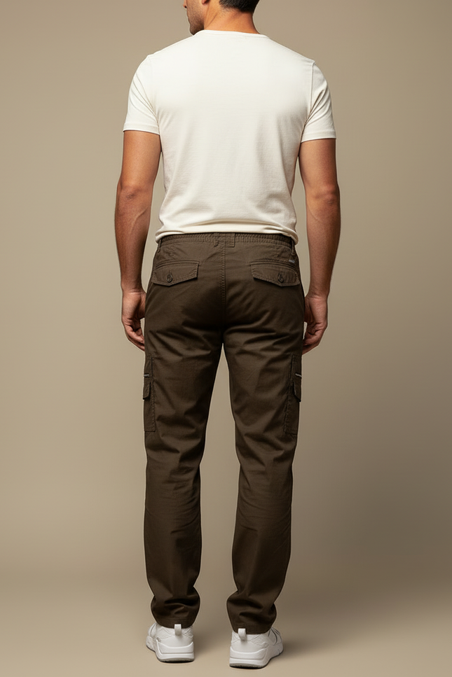 Pantalon Cargo Marron Droit Décontracté Multipoches Homme - Toile - vue 2