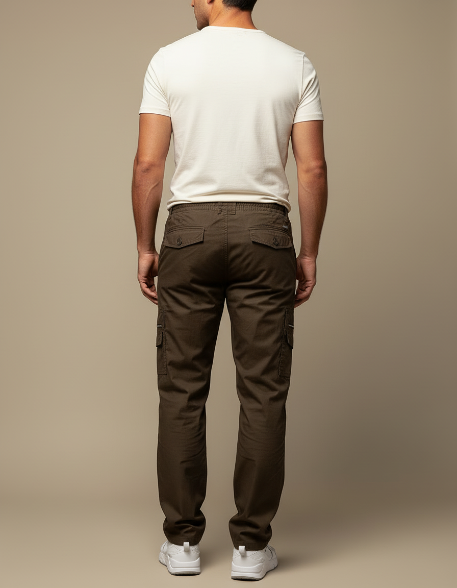 Pantalon Cargo Marron Droit Décontracté Multipoches Homme - Toile - vue 2