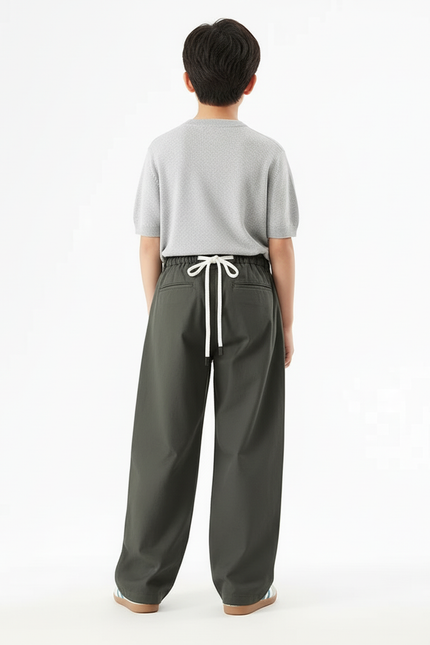 Pantalon Cargo Vert Large Décontracté Cordon - Kaki Gabardine - vue 2