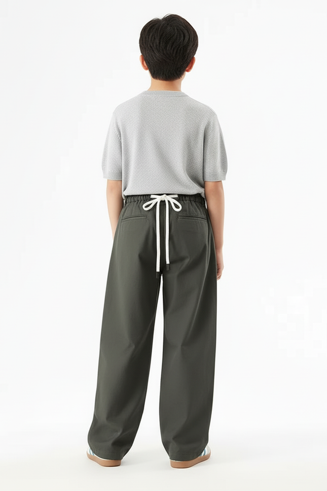 Pantalon Cargo Vert Large Décontracté Cordon - Kaki Gabardine - vue 2