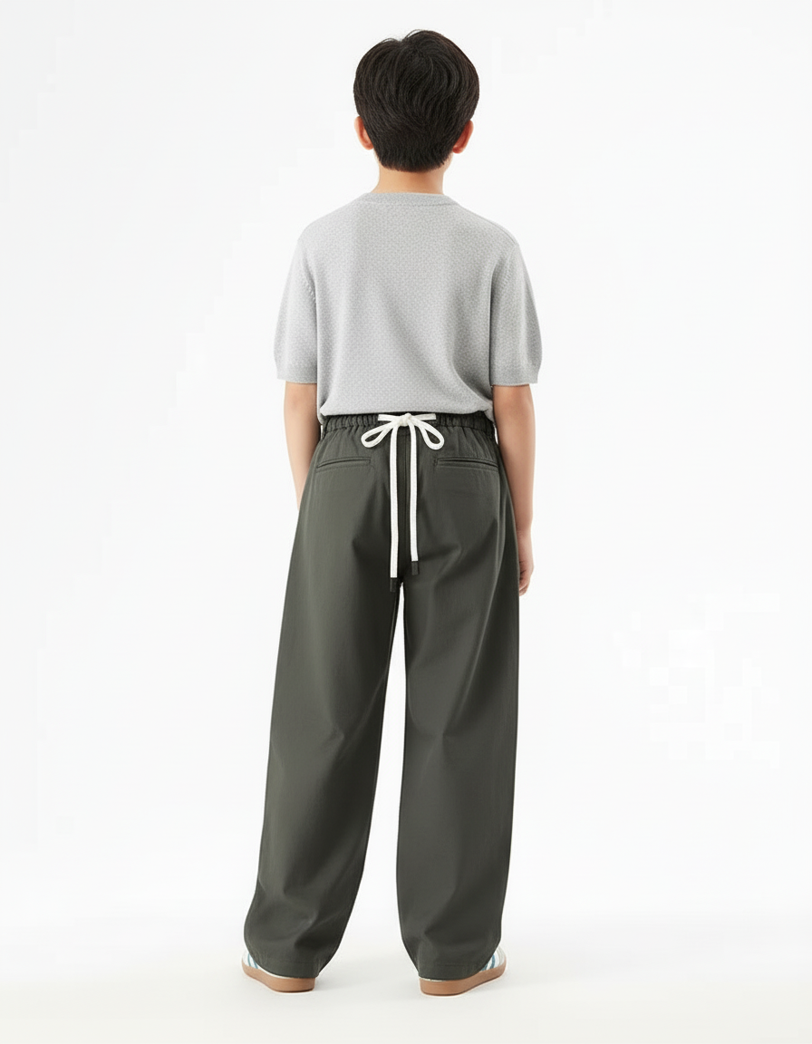 Pantalon Cargo Vert Large Décontracté Cordon - Kaki Gabardine - vue 2