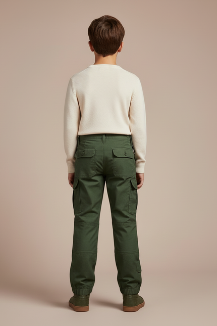 Pantalon Cargo Vert Militaire Enfant Coton Tactique Multi-Poches - Toile - vue 2