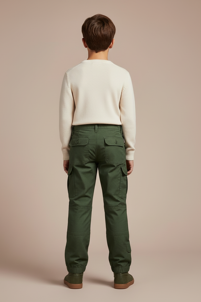 Pantalon Cargo Vert Militaire Enfant Coton Tactique Multi-Poches - Toile - vue 2