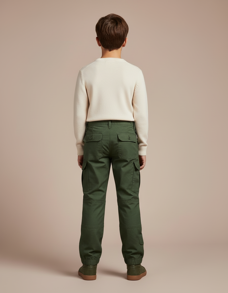Pantalon Cargo Vert Militaire Enfant Coton Tactique Multi-Poches - Toile - vue 2