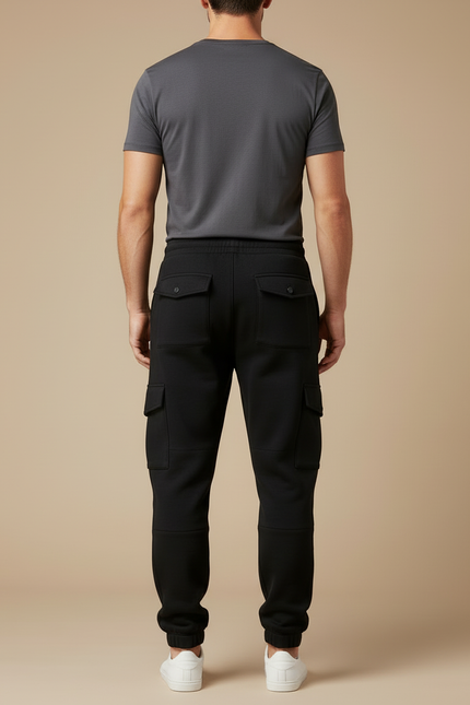 Pantalon Cargo Noir Molletonné Ajusté Homme - vue 2