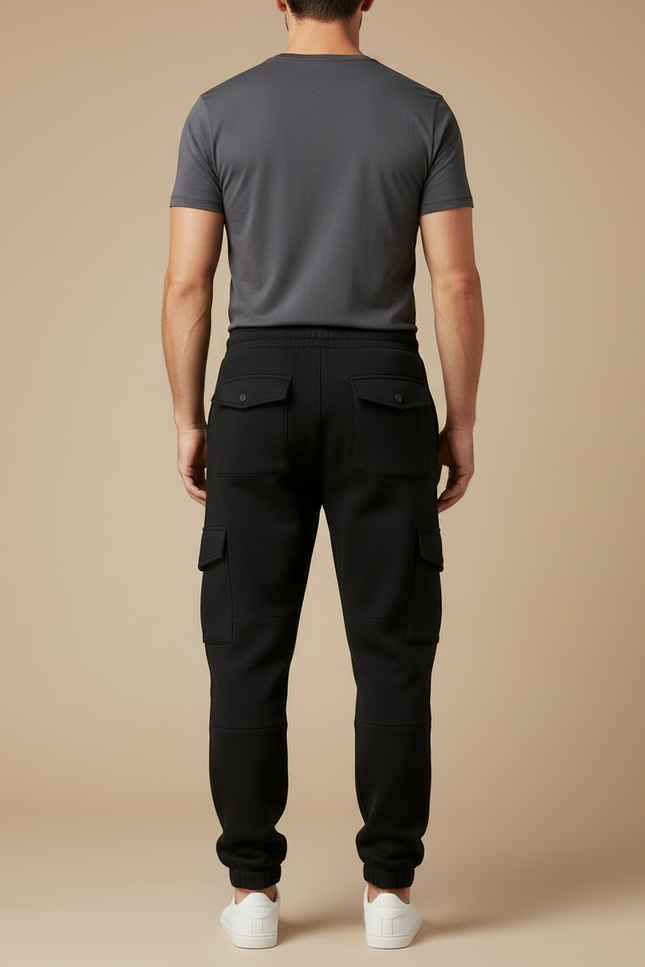 Pantalon Cargo Noir Molletonné Ajusté Homme - vue 2