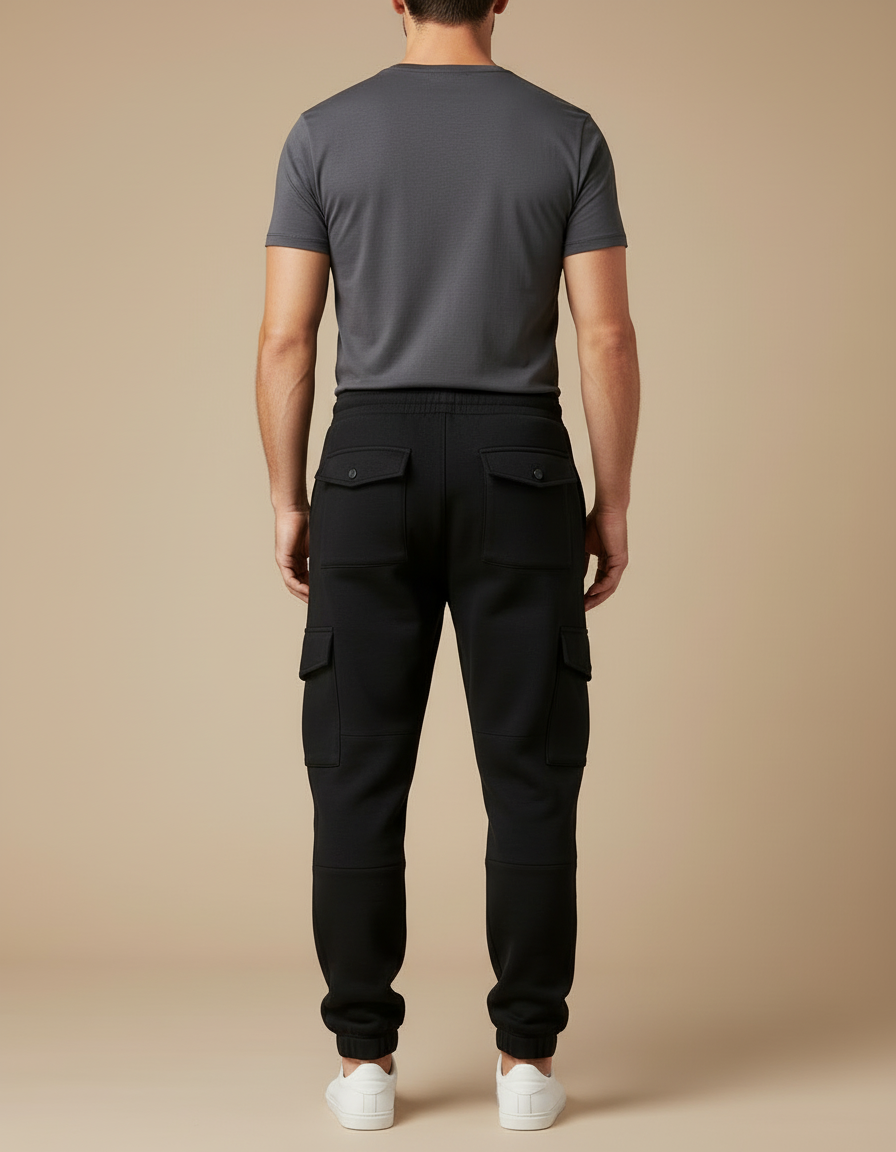 Pantalon Cargo Noir Molletonné Ajusté Homme - vue 2