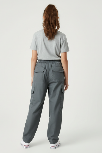 Pantalon Cargo Gris Ample Poches Fille Décontracté - Polyester - vue 2