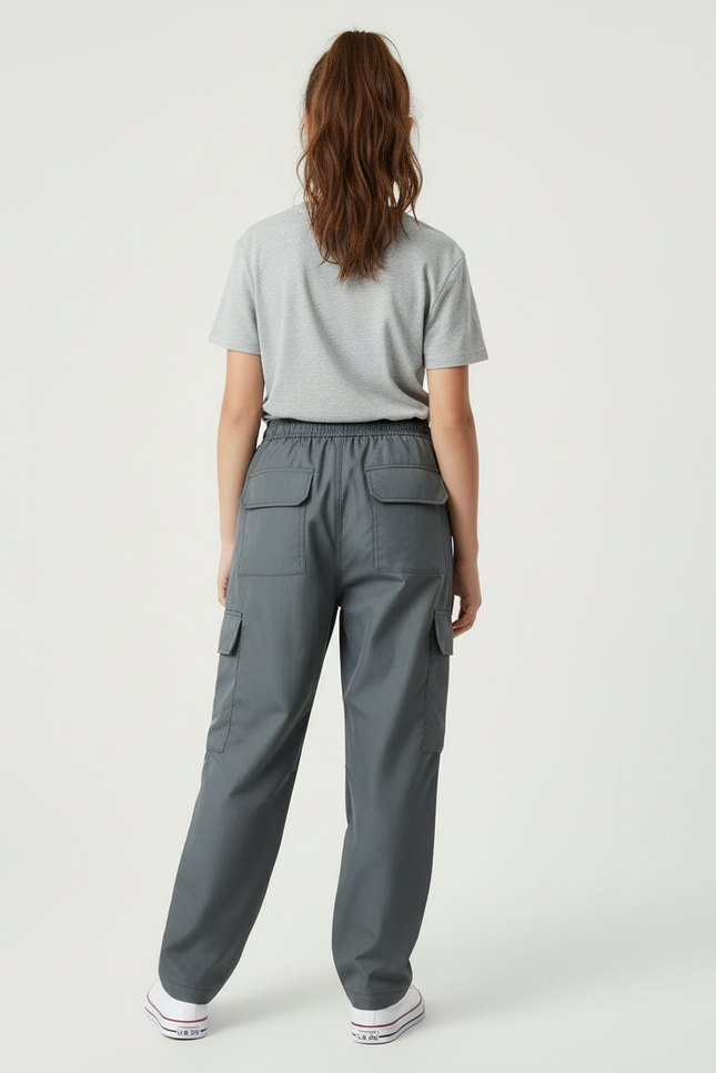 Pantalon Cargo Gris Ample Poches Fille Décontracté - Polyester - vue 2