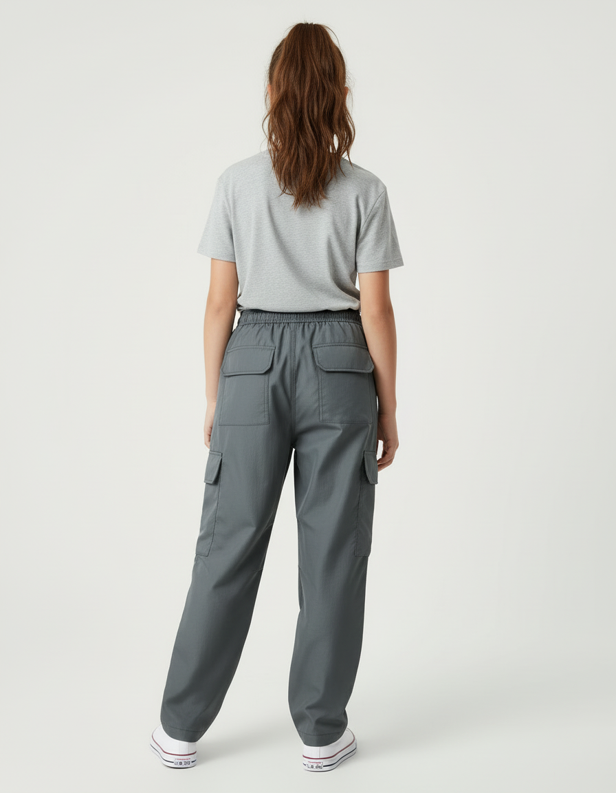 Pantalon Cargo Gris Ample Poches Fille Décontracté - Polyester - vue 2