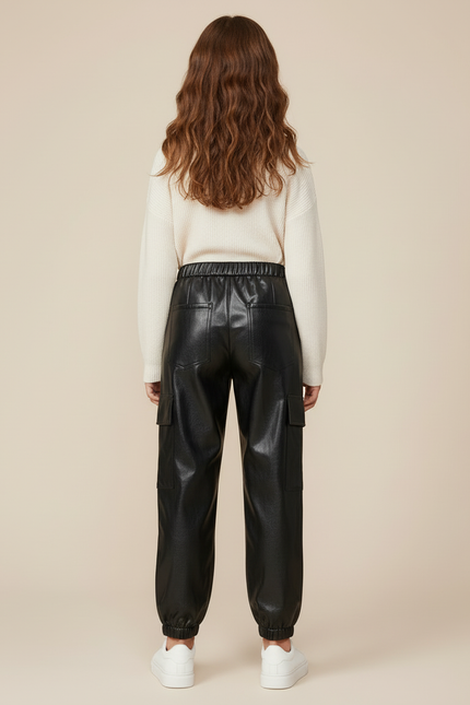 Pantalon Cargo Simili Cuir - Noir - vue 2