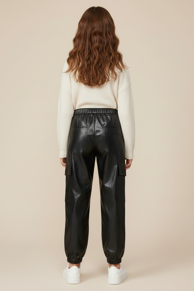 Pantalon Cargo Simili Cuir - Noir - vue 2