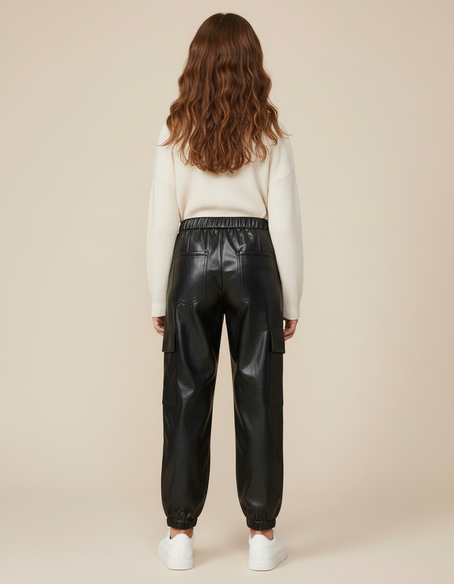 Pantalon Cargo Simili Cuir - Noir - vue 2
