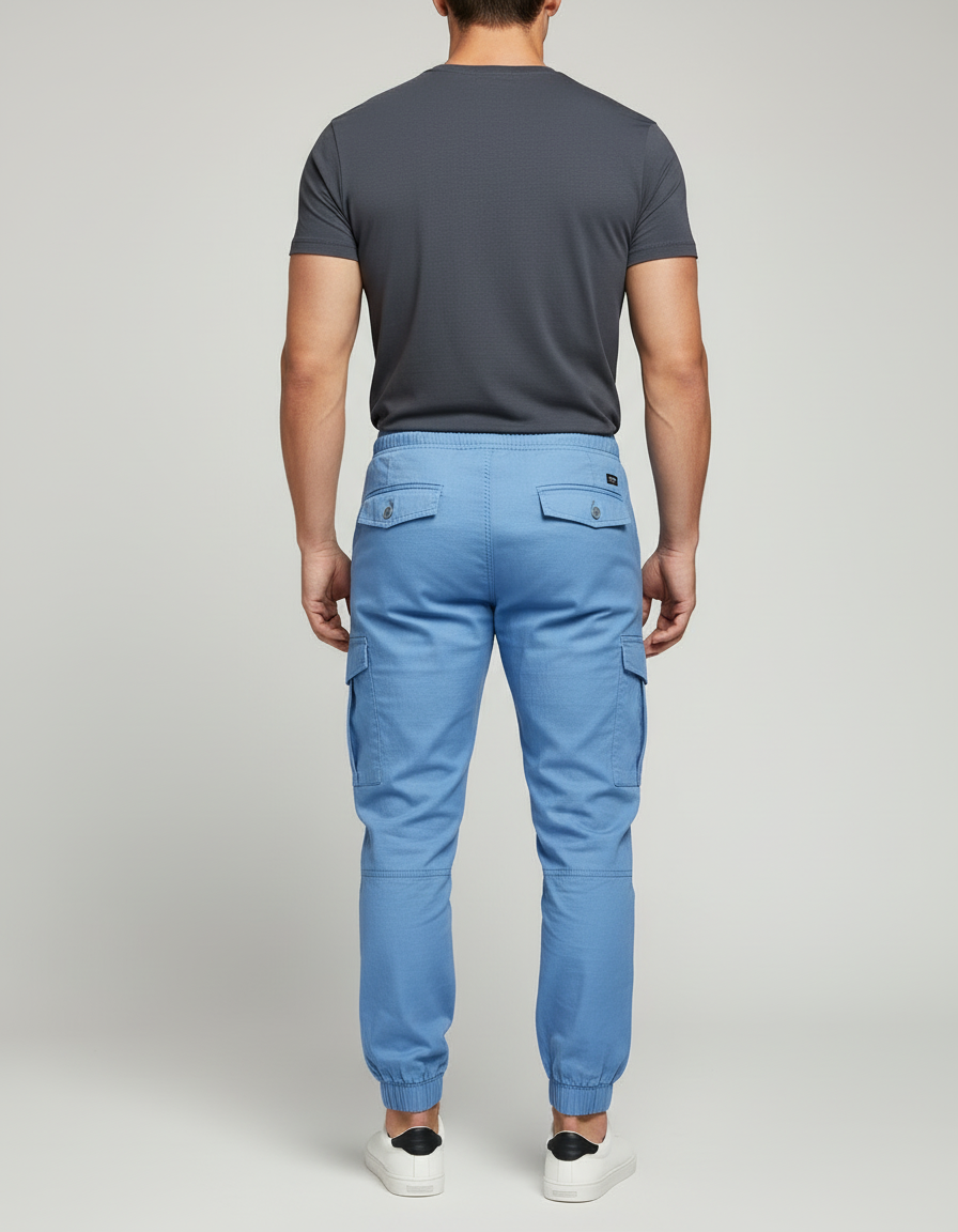 Pantalon Cargo Bleu Ciel - Toile - vue 2