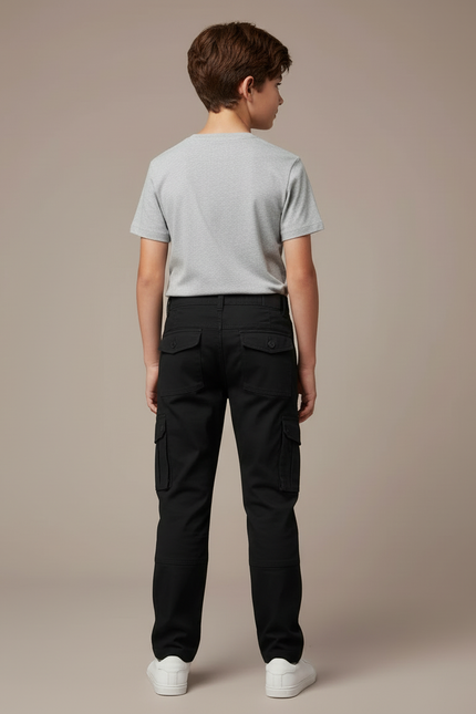 Pantalon Cargo Noir Coton Multipoches Décontracté Garçon - vue 2