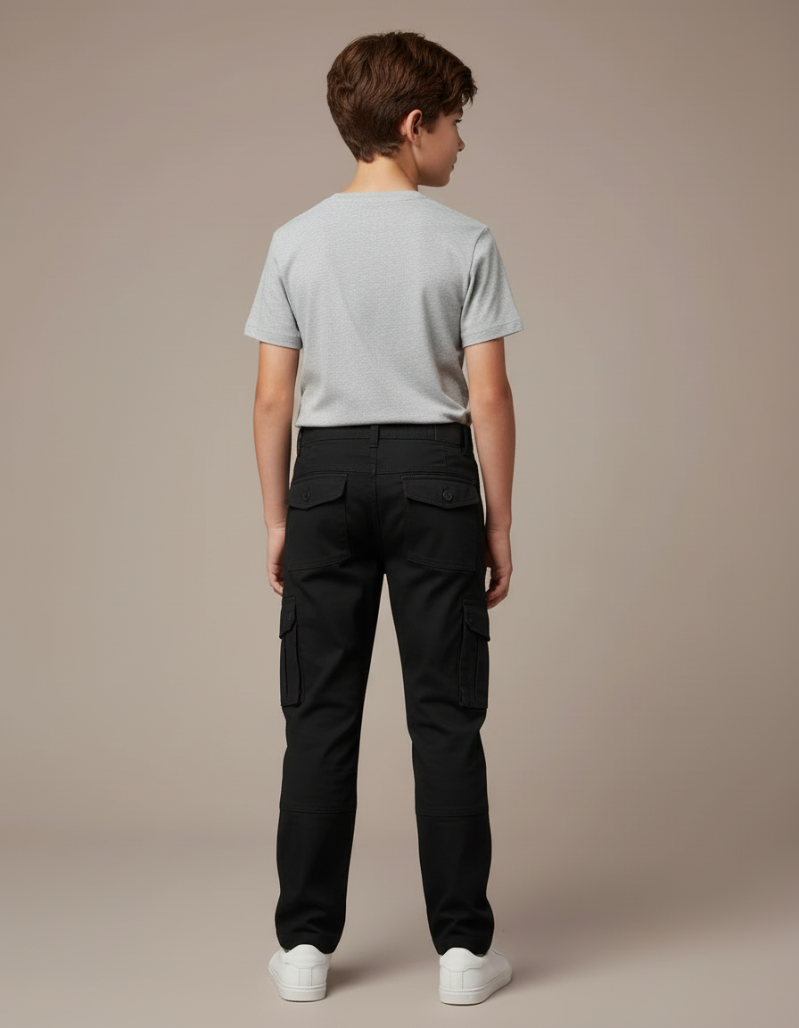 Pantalon Cargo Noir Coton Multipoches Décontracté Garçon - vue 2