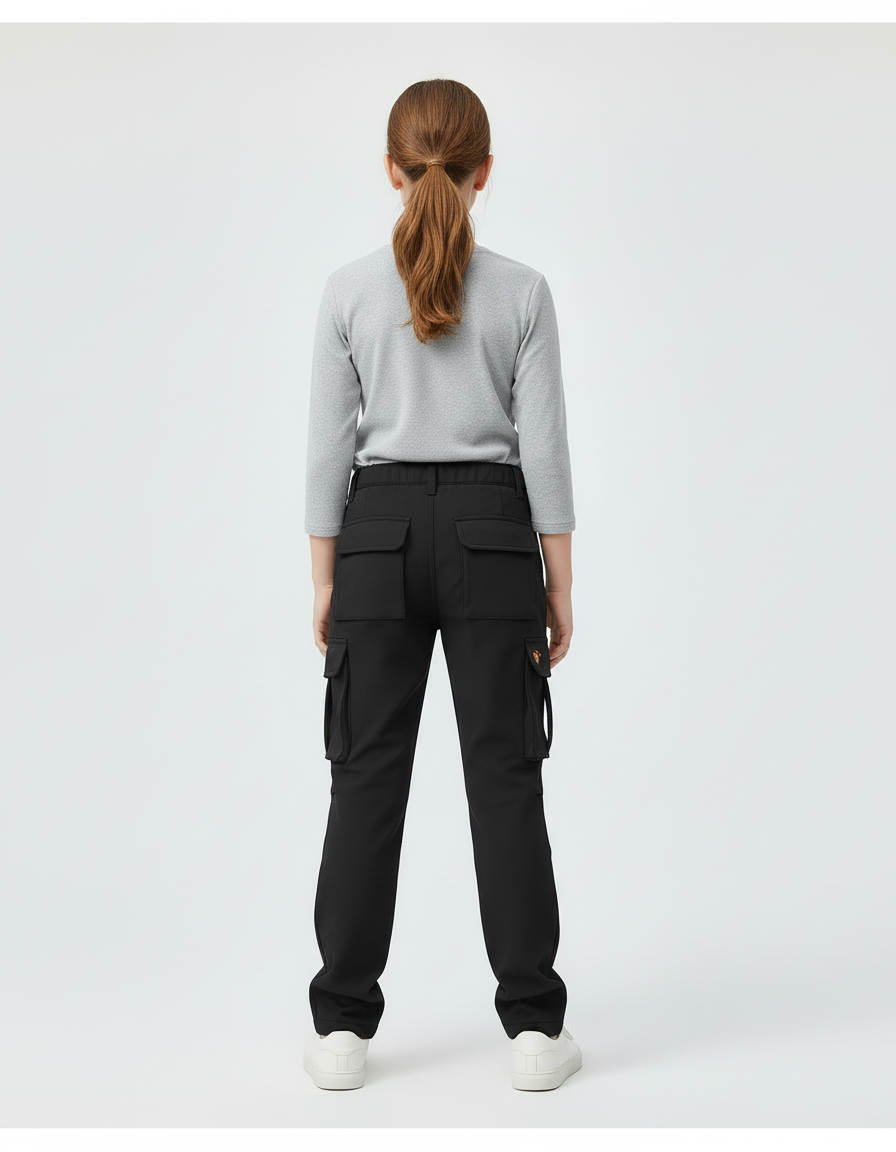 Pantalon Cargo Noir Ample Doublé Enfant - Polyester - vue 2