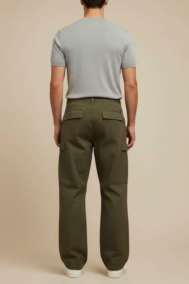Pantalon Cargo Kaki Ample Coton Homme Décontracté - vue 2