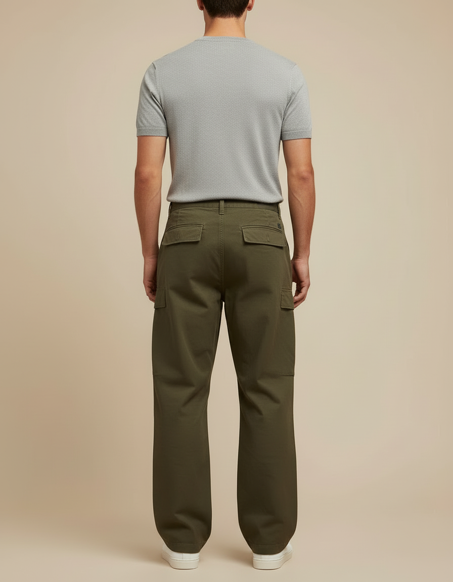 Pantalon Cargo Kaki Ample Coton Homme Décontracté - vue 2