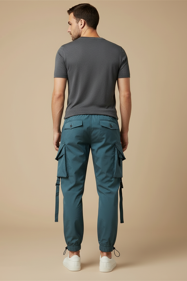 Pantalon Cargo Homme Vert Canard Multipoches Streetwear - Polyester - vue 2