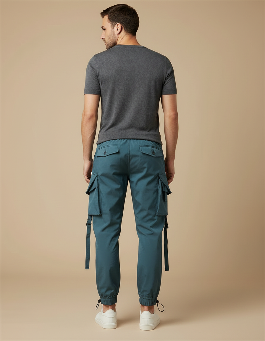 Pantalon Cargo Homme Vert Canard Multipoches Streetwear - Polyester - vue 2