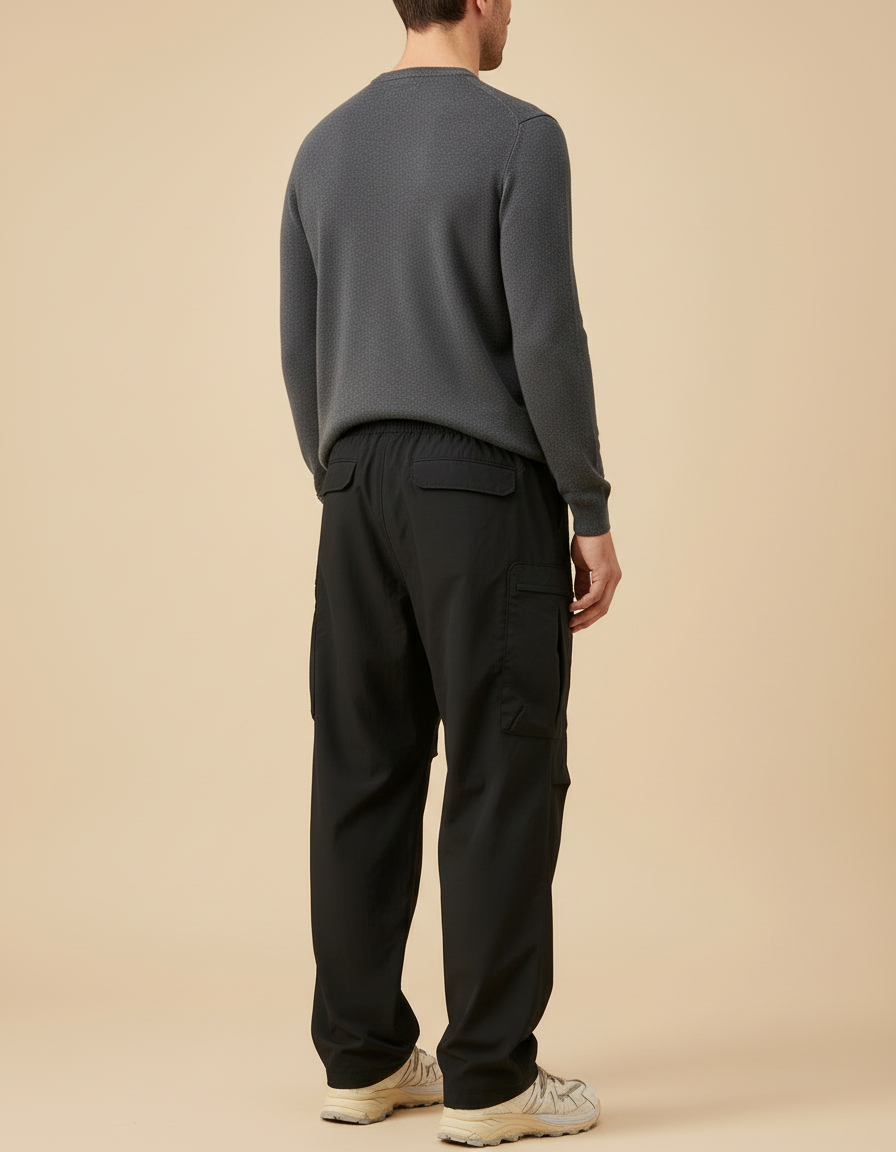 Pantalon Cargo Noir Décontracté Ample Multi-Poches Sportif - Polyester - vue 2