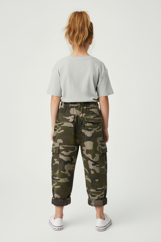 Pantalon Cargo Camouflage Enfant Ample Coton Multipoches - Imprimé - vue 2